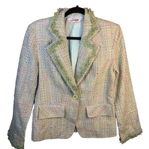 Classic Woman Boucle Blazer Mint Green Ladies Medium (XL) Short Blazer